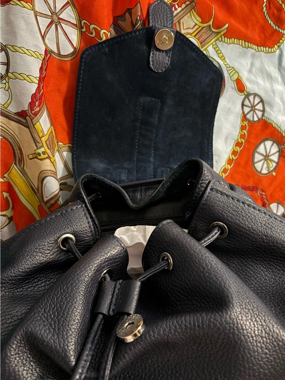 A.BELLUCCI Navy Blue Leather Drawstring Backpack - Classic Women's Bag